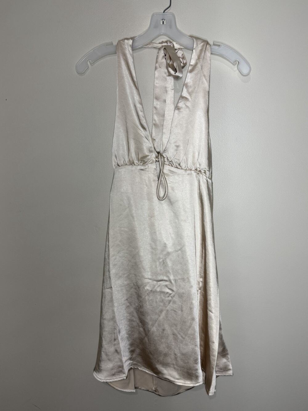 Princess Polly Lanier Satin Halter Mini Dress 10 Champagne Cocktail Party Slinky
